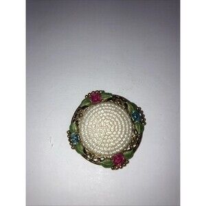 Victorian Inspired Faux Seed Pearl Enamel Rose Flower Gold Brooch Pin 11f 50